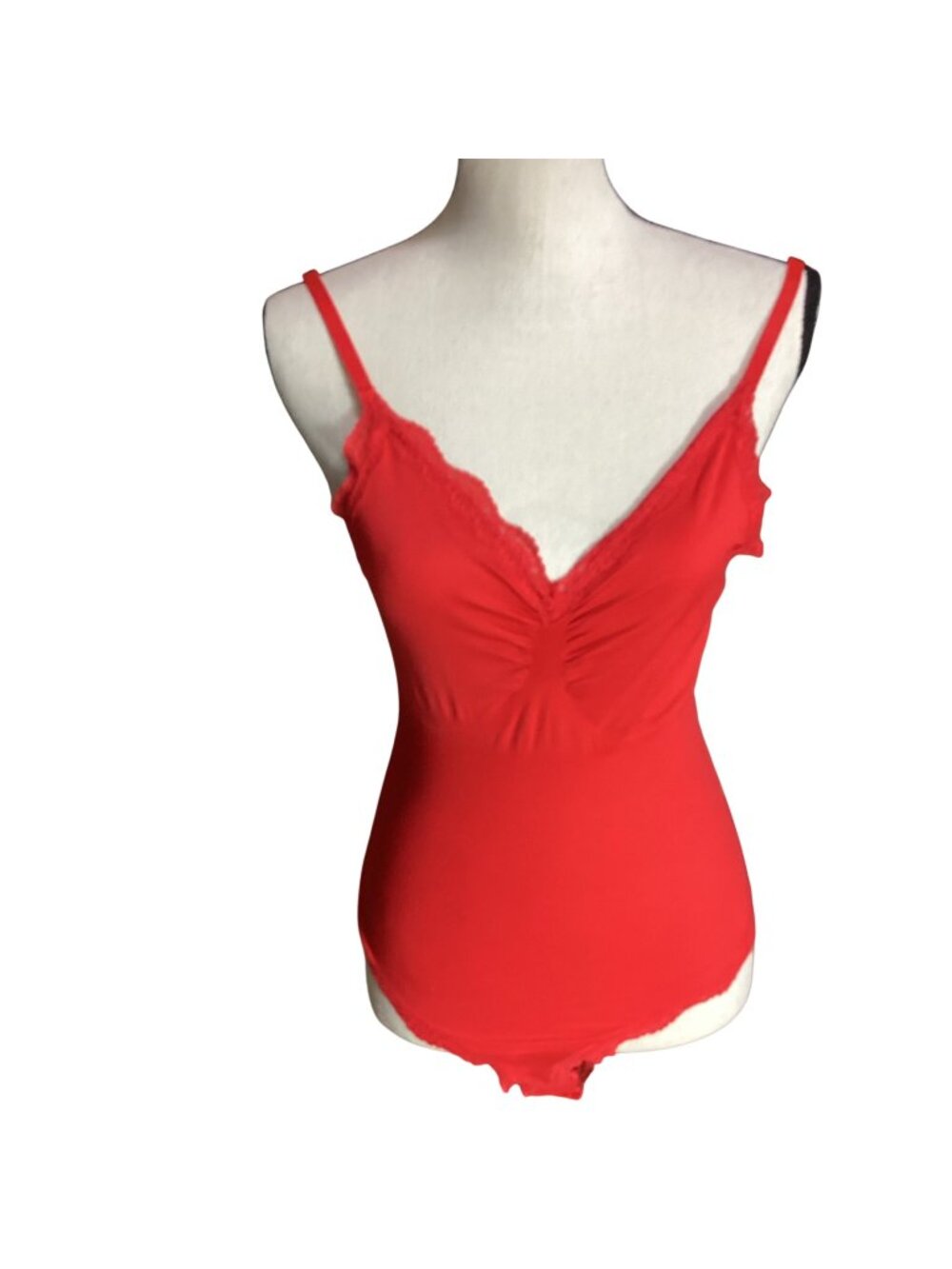 Red Lace Trim Shapewear Bodysuit*Adj Straps*Sissy*Cosplay*Femboy*Snap* Large*NIP